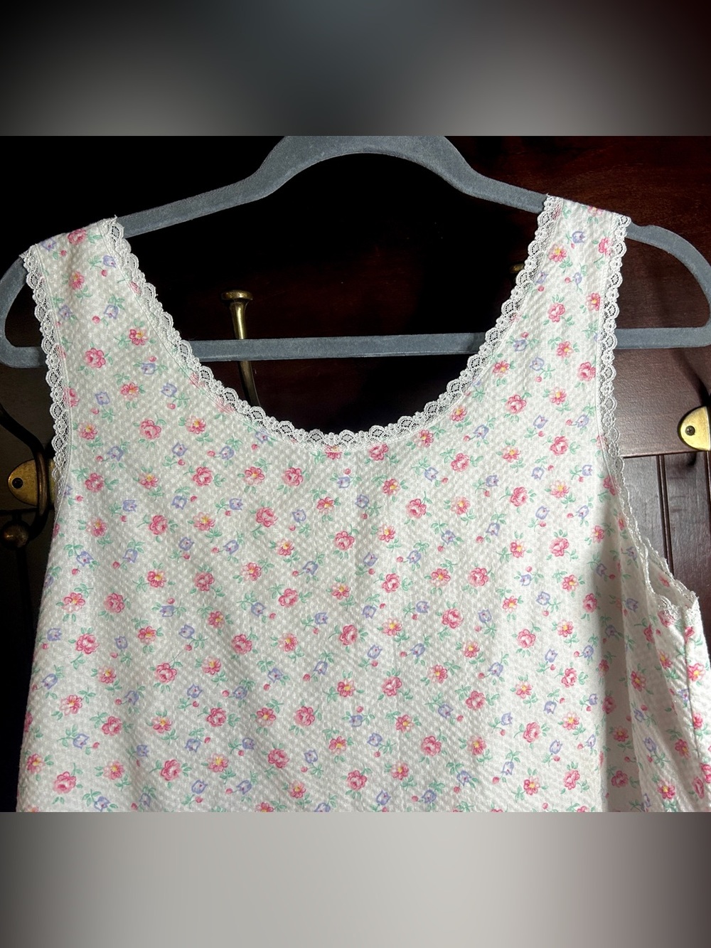 Vintage 90s Lorraine Floral Lace Ribbon Nightgown Cottagecore Dainty Prairie M - Picture 12 of 14